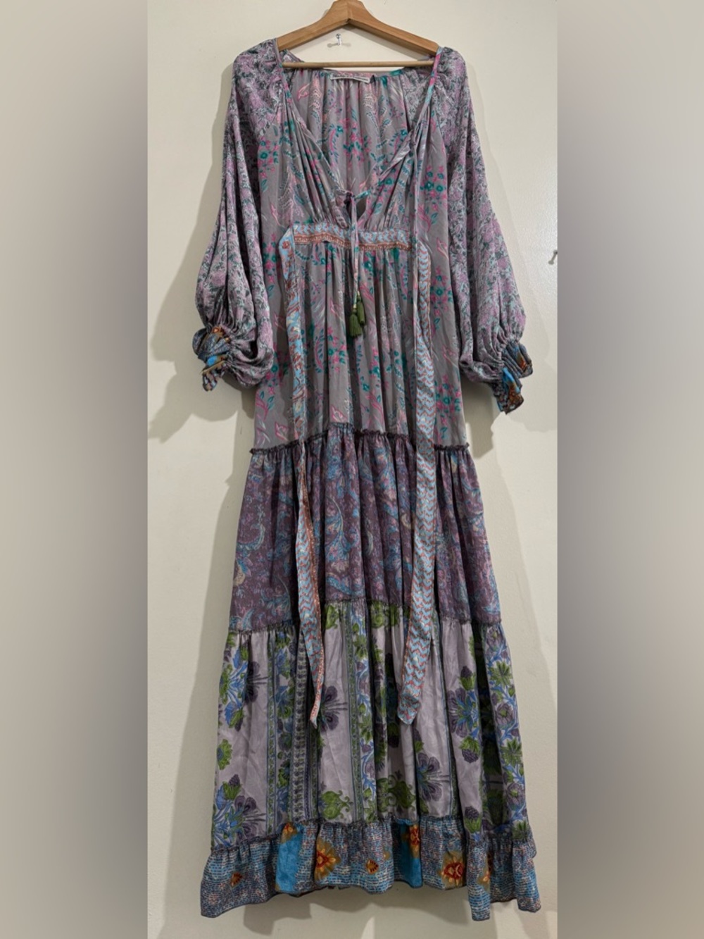 Polkadots & Moonbeams Lavender Floral Tiered Maxi Dress with Puff Sleeves